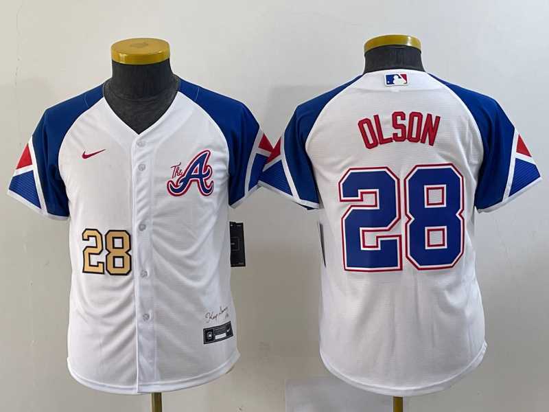 Youth Atlanta Braves #28 Matt Olson Number White 2023 City Connect Cool Base Stitched Jersey->mlb youth jerseys->MLB Jersey